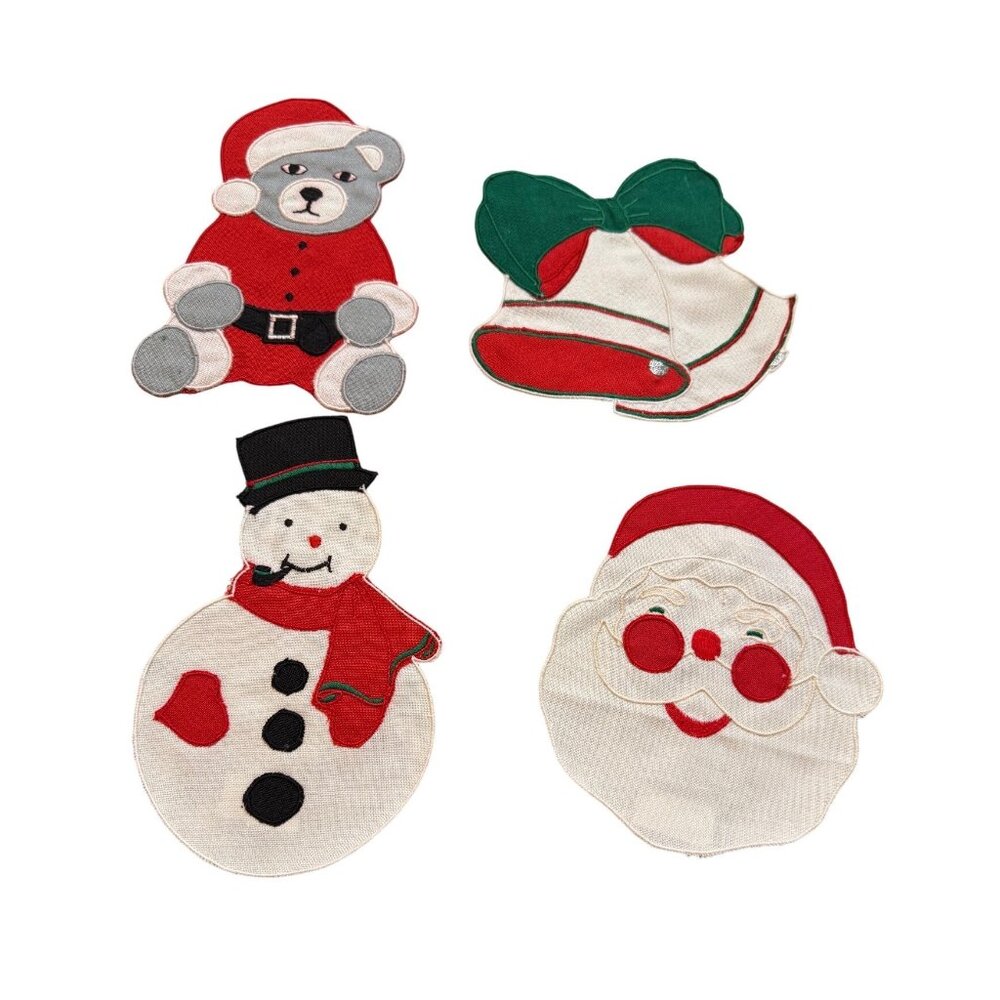 4 Vtg 80 Christmas potholders coaster Santa Bear Snowman Bells W-C Imports Linen